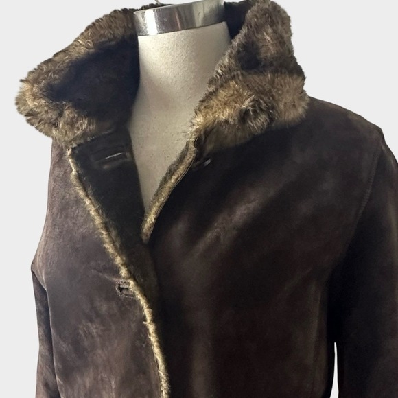 VTG Chocolate Brown Suede Leather Faux Fur Penny Lane Coat Medium Petite 70s - Picture 5 of 15